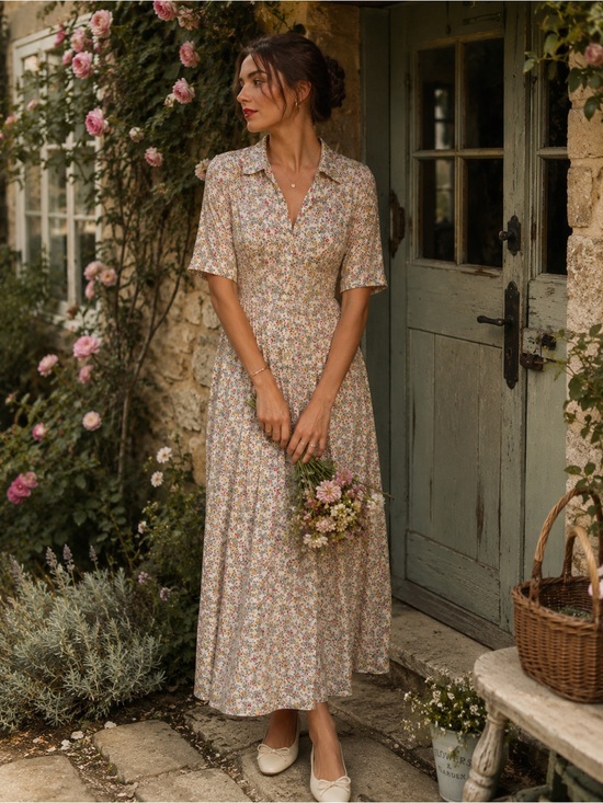Zara Dresses & Skirts - Zara Floral Maxi Dress in Cream and Pink